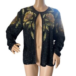 Vintage Megere Evening Beaded Sequin Silk Cardigan